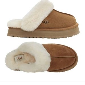 Ugg disquette suede fur platforms slides